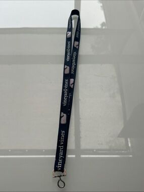 Vineyard Vines Navy Lanyard with Pink Whale Logos